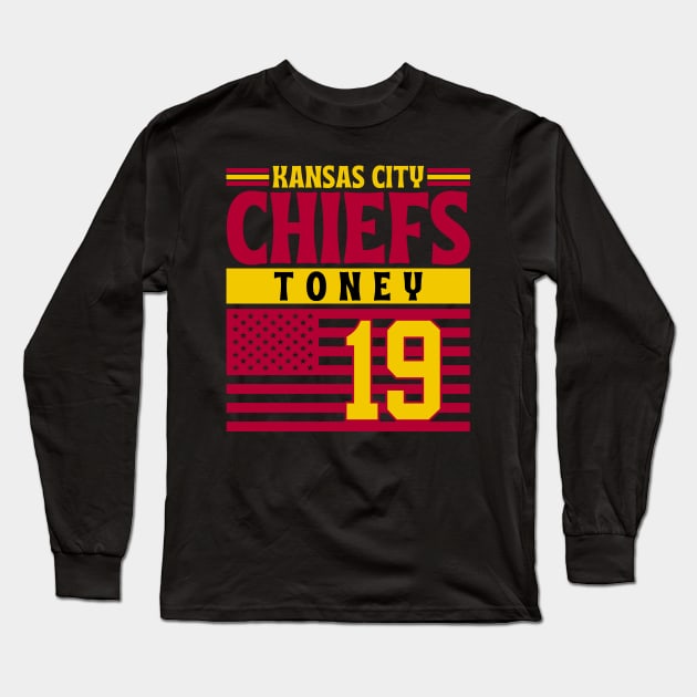 Kansas City Chiefs Toney 19 American Flag Football Long Sleeve T-Shirt by Astronaut.co